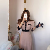 Yipinpay O Neck Chic Button High Waist Pink Sweater Dress Bodycon Pleated Women Knit Dress Vestidos 2023 Elegant Clothes Dresses