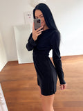 Yipinpay Pleated Women High Waist Dress Long Sleeve Eyelet Elegant Dress Ladies Back Keyhole Spring 2023 Elastic Female Dress