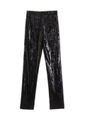 Yipinpay Women Leggings Black Sequin Pants Sets High Waist Pants Female Suit Fashion Streetwear Y2k Tight Fitting Woman Trousers