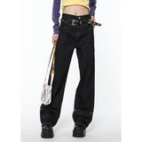 yipinpay Women Jeans Splicing High Waist Vintage American Fashion Street Style Wide Leg Jean Female Denim Trouser Baggy Pants