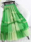 yipinpay Luxury Fashion Fairy Grunge Tutu Skirt Women Spell Color Charming Mesh Patchwork Long Tulle Skirts Chic Princess Skirt