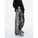yipinpay Women's Black Vintage Tie Dye Jeans Hip Hop Baggy High Waist Wide Leg Pants Street Fashion Straight Denim Trouser Ladies Summer