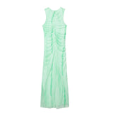 Yipinpay 2023 Woman Green Tulle Midi Dress Woman Tie Dye Bodycon Long Dress Women Ruched Summer Elegant Party Dresses For Women