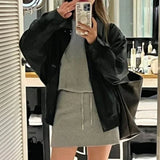 Yipinpay Korean Fashion Autumn New Jacket Women PU Tops Retro Black Leather Coat Clothes for Women Jacket Top Female Clothing