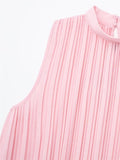 Yipinpay Pleated Chiffon Blouses Women Sleeveless Pink Top Female Loose Summer Blouses Woman 2023 Fashion Elegant Chic Woman Top