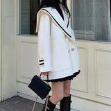 Yipinpay Loose Large Pocket Sailor Contrast Double Breasted Long Sleeve Woolen Jacket Women's Clothing 2023 Autumn Winter Coat