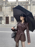 Yipinpay Sweet Hot Girl Versatile Leather Coat Women's Winter Long Sleeve Casual PU Leather Lace-up Trench Jacket Female Clothes