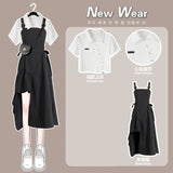 Yipinpay Women's Summer Dress Suit 2024 New Fashion Short Top+Irregular Strap Skirt Two Piece Korean Chic Short-sleeve Matching Set