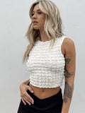 yipinpay Top White Crop Top Women O Neck Stunning Stacked Corset Top Solid Skinny Basic Camisoles Sleeveless Streetwear Y2K Top