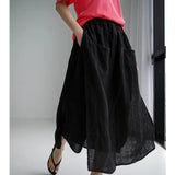 Yipinpay Leg Split Skirt Pants Casual Ankle Length Faldas Y2k Clothes Loose Cotton and Linen Black Skirts Maxi Women Pocket Pants