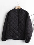 Yipinpay New Autumn Women Oversize Quilted Flight Jacket Vintage Black Long Sleeve Female Zipper Outerwear Loose Coat
