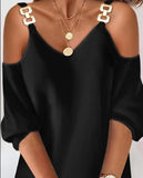 Yipinpay for women 2023 Metal Decor Cold Shoulder Casual Dress Straight Mini Party dresses