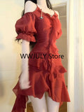 Yipinpay French Elegant Y2k Mini Dress Even Party Short Sleeve Dress Woman Vintage One Piece Dress Korean Fashion 2024 Summer Chic