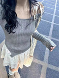 Yipinpay Jumper Slash Neck Knitwear 2024 Spring Casual Long Sleeve Knitted Pullover Female Lace-Up High Street Sexy Strapless Tops