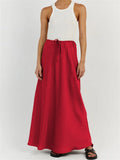Yipinpay Summer For Women Maxi Skirt Slim Loose Lace-Up Elegant Fashion Party Outfits Skirt Solid High Waist Casual Long Skirt Y2k