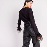 Yipinpay Womens Spring Autumn Casual Tops Solid Color Long Sleeve Feather Patchwork Blouse Soft And Comfortable Daily Wear S M L
