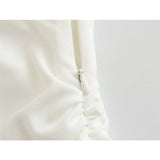 Yipinpay Elegant Women White Draped Asymmetric Midi Dress Party Vestidos