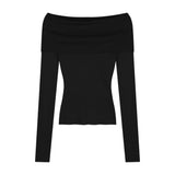 Yipinpay Solid Off Shoulder Elegant Long Sleeve Tops Korean Fashion Slim Sexy Cropped T Shirt Women Autumn Y2k Clothing Skinny Top