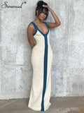 Yipinpay Simenual Sexy V-neck Slip Draped Maxi Dress Gown Straps Patchwork Elegant Prom Dress Club Party Outfits Summer Casual Streetwear