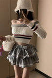 Yipinpay Sexy Hot Girl Suit Women's Autumn Hair Off Shoulde Twists Knittied Pullover High Waist Mini Skirt Fashion Two-piece Set