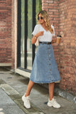 Yipinpay Sale New Summer Denim Skirts For Women Fashion Slim Mid Length Jeans Button A-Line Skirts Street Casual Female Clothing