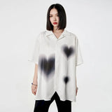 Yipinpay gradient heart Harajuku women blouse short-sleeved shirt cardigan pajamas collar goth Korean summer streetwear casual