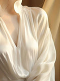 Yipinpay Korean Chic Shirt Women Clothing Stand Neck Lantern Sleeve Blouses Loose Elegant Vintage Blouse Office Lady Casusl Tops