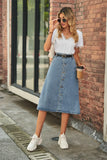 Yipinpay Sale New Summer Denim Skirts For Women Fashion Slim Mid Length Jeans Button A-Line Skirts Street Casual Female Clothing