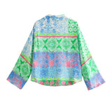 Yipinpay Patchwork Button Up Shirt Women Print Long Sleeve Top Female Loose Summer Blouses Woman 2023 Collared Women's Beach Shirt