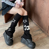 Yipinpay Women's Y2K Goth Knit Leg Warmers Star Skull/Spider Web Print Two Side Wear Knee High Socks Boot Cuffs Slouch Socks