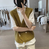 Yipinpay Women's Spring and Autumn New Loose, Simple, Slim, and Small Style V-neck Knitted Tank Top