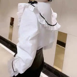 Yipinpay Beaded 3D Flower White Shirt Long Sleeve doll Shirt Top Casual Black Blouse Chemise Femme 2023 Fall Camisas Blusas Mujer