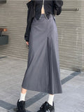 Yipinpay Irregular Long Skirt Women Vintage Y2K High Waist A-line Patchwork Pleated Skirt School Casual 90s Streetwear Summer