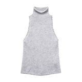 Yipinpay Diamond Turtleneck Vest Women's Grey Sleeveless Pullover Sweater Vest 2024 Spring Fashion Ladies Crop Tops Streetwear