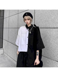 Yipinpay gothic patchwork women blouses black and white shirts bf women clothes vintage summer tops shirt big size couple blouse