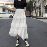 Yipinpay Black Long Skirts Women Gothic High Low Ruched Ruffle High Waist Asymmetrical Midi Skirt Korean Fashion Fairy Grunge