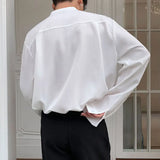 Yipinpay Autumn Men Shirt Casual Loose Long Sleeve V-Neck Shirts Streetwear Vintage Fashion Blouses Office Daily Clothing