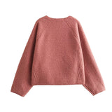 Yipinpay New Women Chalk Pink Oversize Boucle Sweatshirt O Neck Long Sleeve Female Autumn Winter Pullover Tops