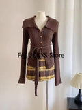 Yipinpay Winter Vintage 2 Piece Set Office Lady Casual Outwaer Mini Skirt + Women Evening Party Slim Sexy Y2k Blouse Korean Fashion