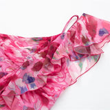 Yipinpay Print Ruffle Dress Woman Asymmetric Chiffon Long Dress Women Off Shoulder Backless Sexy Summer Dresses Ruched Party Dresses