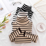 Yipinpay Women's Autumn Winter Long Sleeve Sweater Striped Knitwear Slim Turtleneck Bottoming Shirt 2024 New Fashion All-Match Top