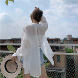 Yipinpay Women Blouses Solid Wear Early Spring Thin Pure Shirt Split Back Loose Sunscreen Long-sleeved Shirt Polo Collar Female Clothing