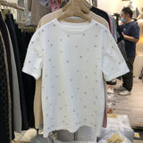 Yipinpay Aesthetics Grunge Graphic T Shirts White Diamond T-shirts Loose Cotton Tops Oversized Tee Y2k O Neck 2023 Summer New