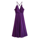 Yipinpay Pleated Backless Dress Woman Purple Slip Long Dress Women Ruffle Sexy Summer Dresses Elegant Party Dresses For Women 2023