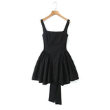 Yipinpay 2024 Women Sweet Tie Bow Sashes Sexy Backless Dress Waist Spliced Pleated Swing Party Mini Robe