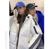 yipinpay Women Green Down Clothes Medium And Long Casual Windproof Warm Baggy Hooded Stripe Coat Fashion Puffer Padded Outwear Winter