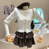 Yipinpay Sweaters for Women Gentle Slim Korean Clothes Cropped Pink Cardigan V-neck Metal Button Knitted Cardigan Jacket Sun Shirts