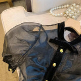 Yipinpay Sets Women Shirts Camisole Gauze Puff Sleeve Sexy Summer Clothes Females Elegant Fashion Korean Harajuku Vintage Casual