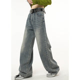 yipinpay Blue High Waist Women Jeans American Fashion Streetwear Wide Leg Jean Female Winter Trouser Straight Baggy Denim Pants