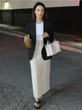 Yipinpay Patchwork High Waist Slim Long Skirt Female Solid High Street Elegant Fashion Seamless Vintage White Women's Maxi Skirt